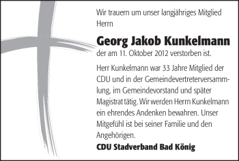 Traueranzeige von Georg Jakob Kunkelmann von Odenwälder Echo