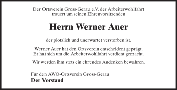 Traueranzeige von Werner Auer von Rüsselsheimer Echo, Groß-Gerauer-Echo, Ried Echo