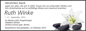 Traueranzeige von Ruth Winke von Rüsselsheimer Echo, Groß-Gerauer-Echo, Ried Echo