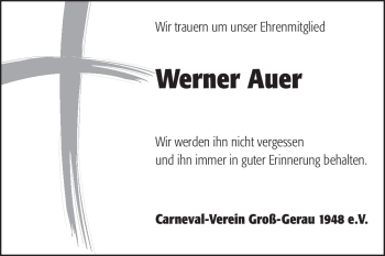 Traueranzeige von Werner Auer von Echo-Zeitungen (Gesamtausgabe)