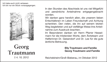 Traueranzeige von Georg Trautmann von Echo-Zeitungen (Gesamtausgabe)