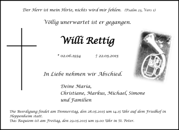 Traueranzeige von Willi Rettig von Starkenburger Echo