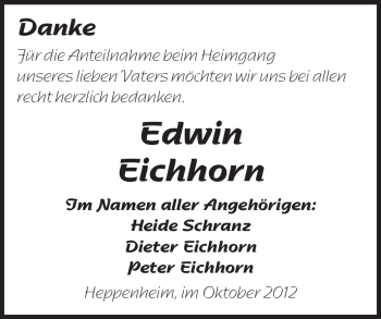 Traueranzeige von Edwin Eichhorn von Starkenburger Echo
