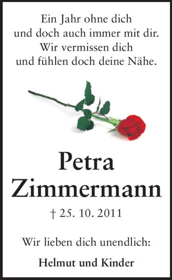 Traueranzeige von Petra Zimmermann von Echo-Zeitungen (Gesamtausgabe)