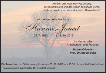 Traueranzeige von Hanna Joneit von Echo-Zeitungen (Gesamtausgabe)
