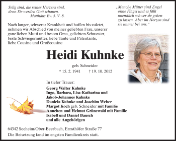 Traueranzeige von Heidi Kuhnke von Echo-Zeitungen (Gesamtausgabe)