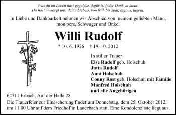 Traueranzeige von Willi Rudolf von Odenwälder Echo