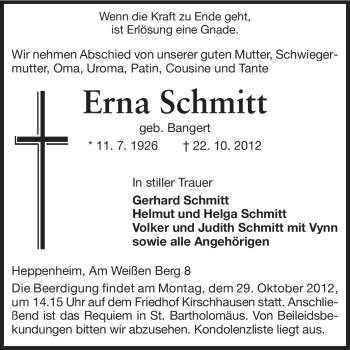 Traueranzeige von Erna Schmitt von Starkenburger Echo