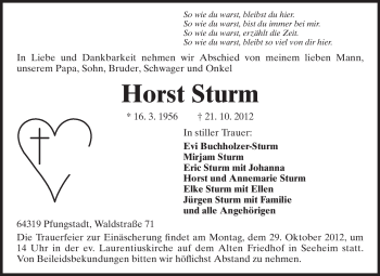 Traueranzeige von Horst Sturm von Echo-Zeitungen (Gesamtausgabe)