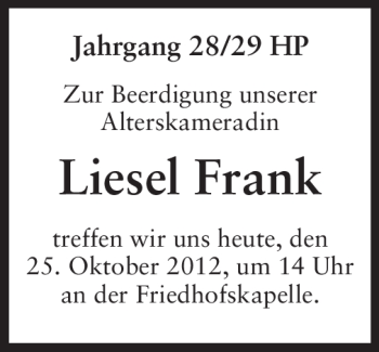 Traueranzeige von Liesel Frank von Starkenburger Echo