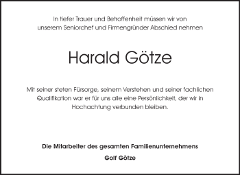 Traueranzeige von Harald Götze von Echo-Zeitungen (Gesamtausgabe)