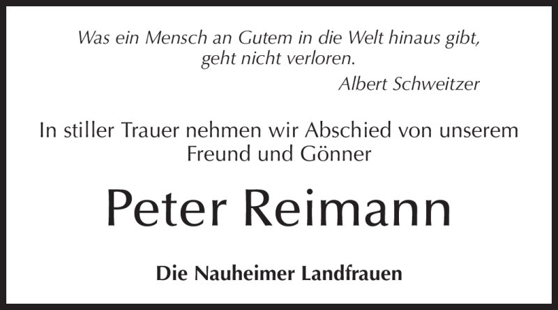  Traueranzeige für Peter Reimann vom 26.10.2012 aus Rüsselsheimer Echo, Groß-Gerauer-Echo, Ried Echo