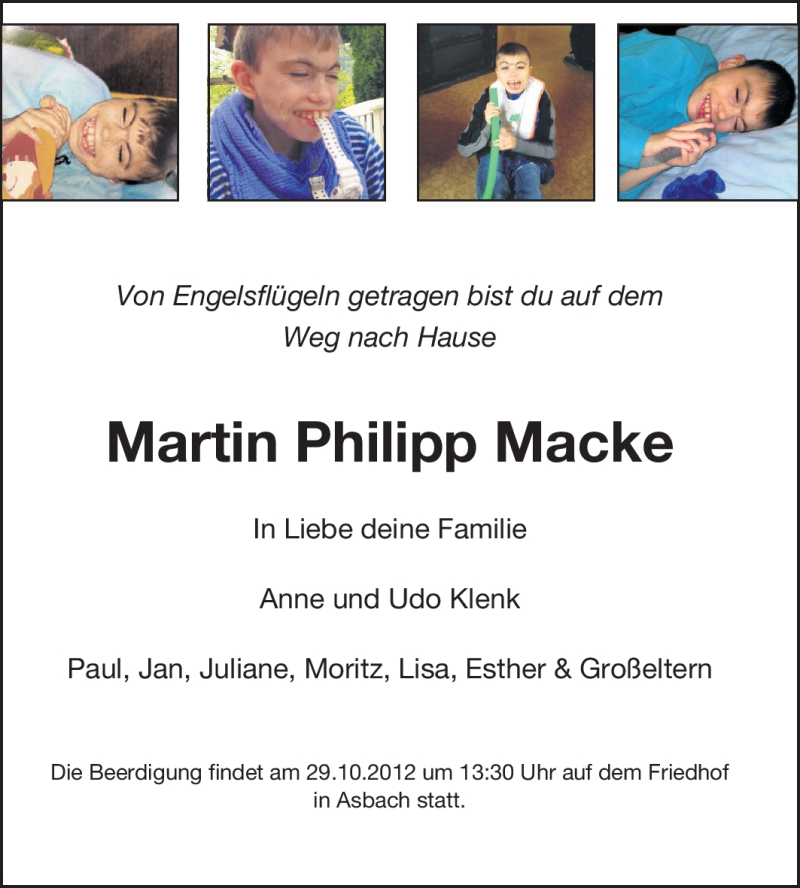  Traueranzeige für Martin Philipp Macke vom 26.10.2012 aus Echo-Zeitungen (Gesamtausgabe)