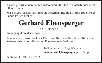 Traueranzeige von Gerhard Ebensperger von Echo-Zeitungen (Gesamtausgabe)