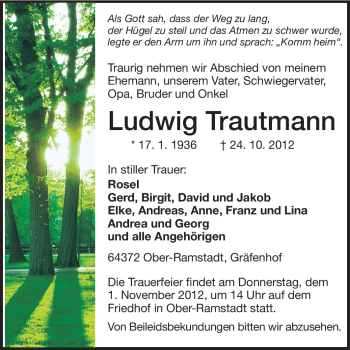 Traueranzeige von Ludwig Trautmann von Echo-Zeitungen (Gesamtausgabe)