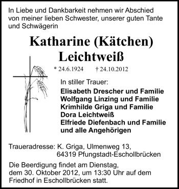 Traueranzeige von Katharine Leichtweiß von Echo-Zeitungen (Gesamtausgabe)
