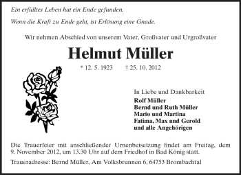 Traueranzeige von Helmut Müller von Odenwälder Echo