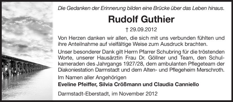  Traueranzeige für Rudolf Guthier vom 03.11.2012 aus Echo-Zeitungen (Gesamtausgabe)