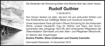 Traueranzeige von Rudolf Guthier von Echo-Zeitungen (Gesamtausgabe)