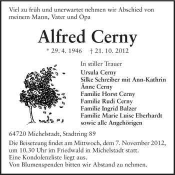 Traueranzeige von Alfred Cerny von Odenwälder Echo
