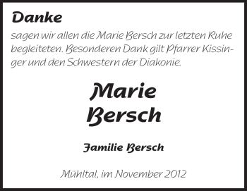 Traueranzeige von Marie Bersch von Echo-Zeitungen (Gesamtausgabe)
