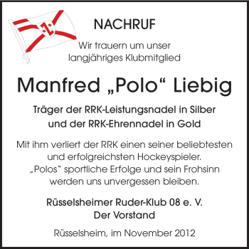 Traueranzeige von Manfred Liebig von Rüsselsheimer Echo, Groß-Gerauer-Echo, Ried Echo
