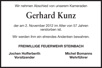 Traueranzeige von Gerhard Kunz von Odenwälder Echo