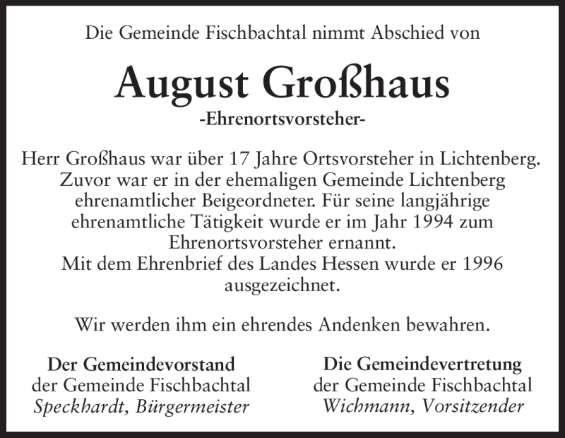  Traueranzeige für August Großhaus vom 06.11.2012 aus Echo-Zeitungen (Gesamtausgabe)