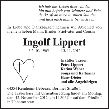 Traueranzeige von Ingolf Lippert von Darmstädter Echo