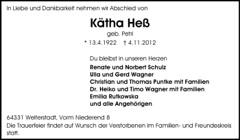 Traueranzeige von Kätha Hess von Echo-Zeitungen (Gesamtausgabe)