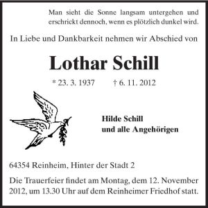 Traueranzeige von Lothar Schill von Echo-Zeitungen (Gesamtausgabe)