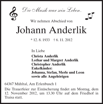 Traueranzeige von Christa Anderlik von Echo-Zeitungen (Gesamtausgabe)