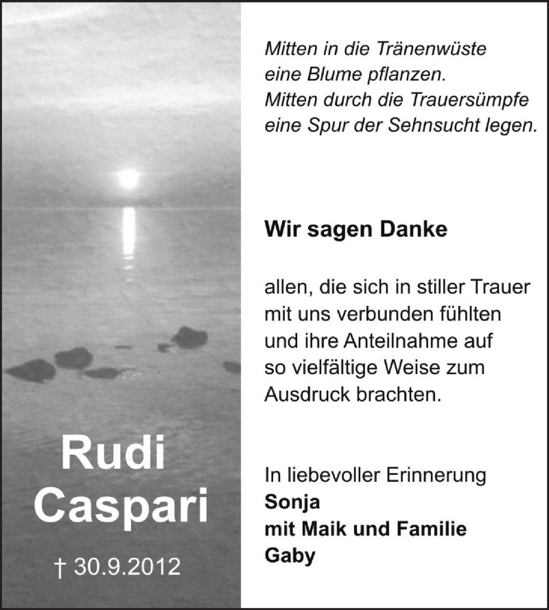  Traueranzeige für Rudi Caspari vom 10.11.2012 aus Echo-Zeitungen (Gesamtausgabe)