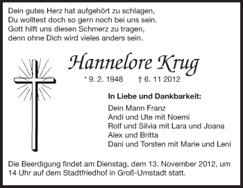 Traueranzeige von Hannelore Krug von Echo-Zeitungen (Gesamtausgabe)