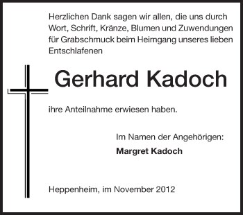 Traueranzeige von Gerhard Kadoch von Starkenburger Echo