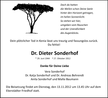 Traueranzeige von Dieter Sonderhof von Echo-Zeitungen (Gesamtausgabe)
