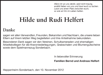 Traueranzeige von Hilde  Helfert von Starkenburger Echo