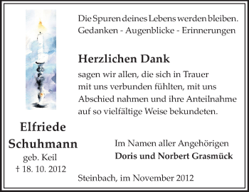 Traueranzeige von Elfriede Schuhmann von Odenwälder Echo