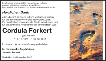 Traueranzeige von Cordula Forkert von Rüsselsheimer Echo, Groß-Gerauer-Echo, Ried Echo