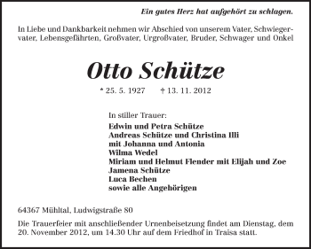Traueranzeige von Otto Schütze von Echo-Zeitungen (Gesamtausgabe)