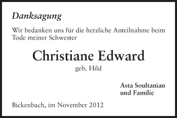 Traueranzeige von Christiane Edward von Echo-Zeitungen (Gesamtausgabe)