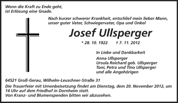 Traueranzeige von Josef Ullsperger von Rüsselsheimer Echo, Groß-Gerauer-Echo, Ried Echo
