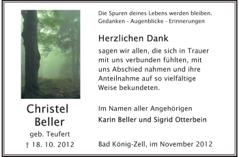 Traueranzeige von Christel Beller von Odenwälder Echo