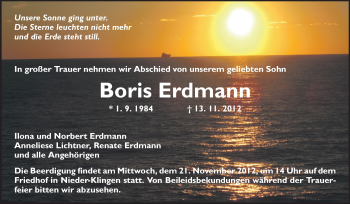 Traueranzeige von Boris Erdmann von Echo-Zeitungen (Gesamtausgabe)