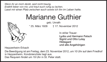 Traueranzeige von Marianne Guthier von Starkenburger Echo