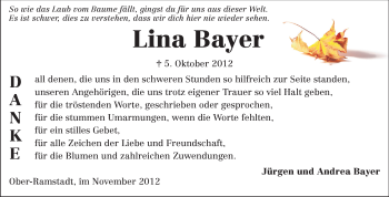 Traueranzeige von Lina Bayer von Echo-Zeitungen (Gesamtausgabe)