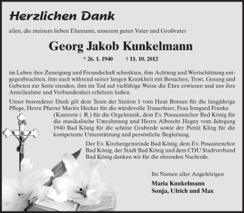 Traueranzeige von Georg Jakob Kunkelmann von Odenwälder Echo
