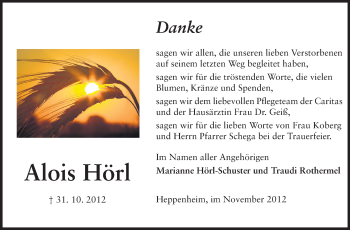 Traueranzeige von Alois Hörl von Starkenburger Echo