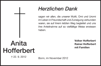 Traueranzeige von Anita Hofferbert von Odenwälder Echo