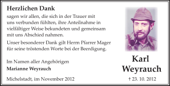 Traueranzeige von Karl Weyrauch von Odenwälder Echo